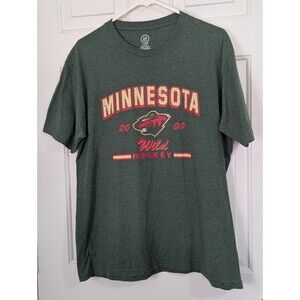 NHL Minnesota Wild Hockey S/S T-Shirt Mens Large Heather Green Distressed Logo